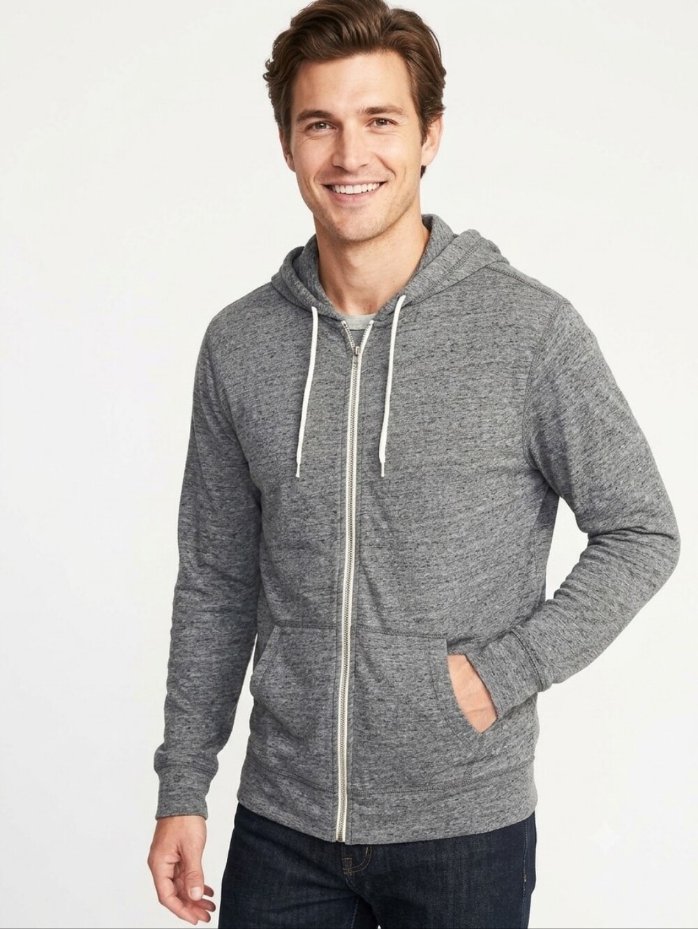 Old Navy Men's Heather Gray Zip-Up Hoodie Sweater